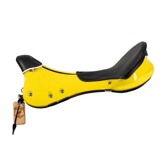 Sella equestre da endurance Purosangue Piuma Naked gialla vista laterale