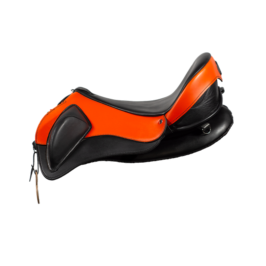 Sella endurance senza arcione Ghost Puro Plus Classic bicolore nera e arancione fluo in pelle